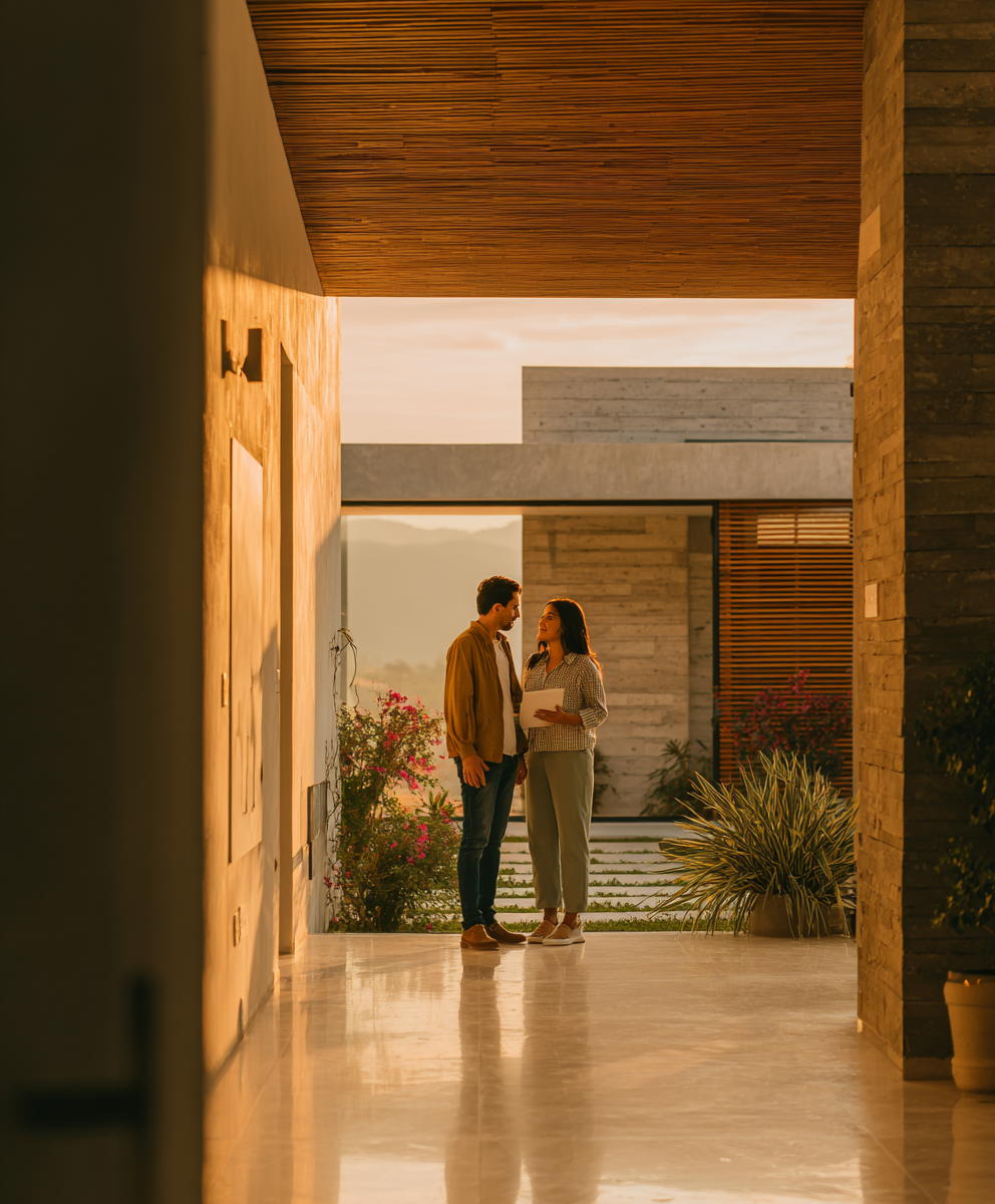 Familia revisando opciones de vivienda